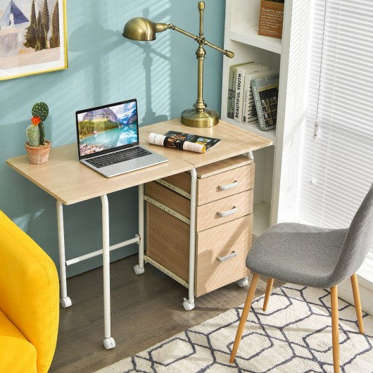 Folding Computer Laptop Desk Wheeled Home Office Furniture-Natural