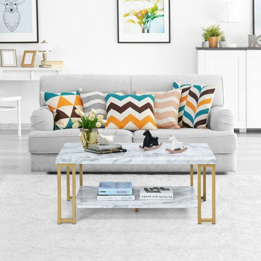 Modern Coffee Table Faux Marble Top Accent Cocktail Table