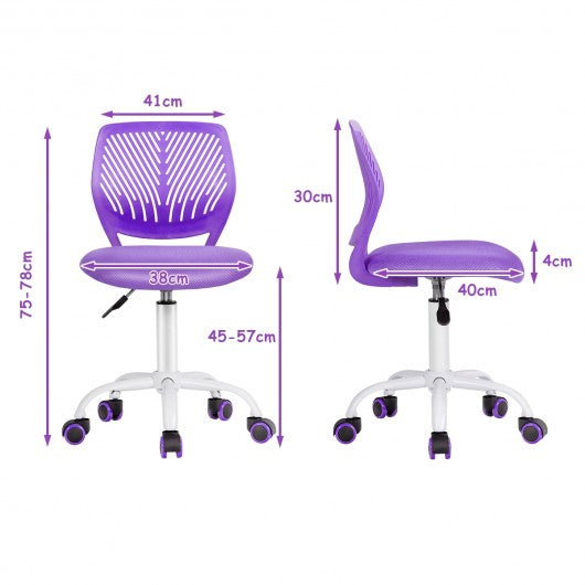 Adjustable Office Task Desk Armless Chair-Purple