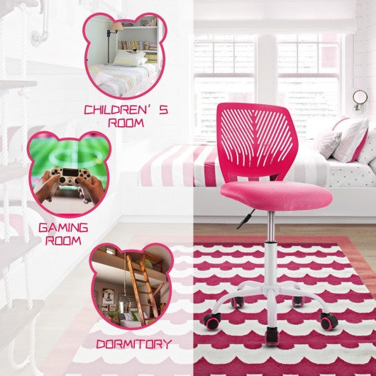 Adjustable Office Task Desk Armless Chair-Pink