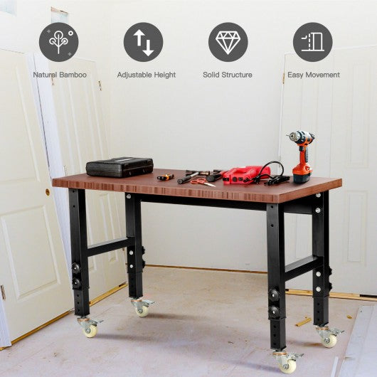 48"×24" Adjustable Height Mobile Workbench with Caster-Coffee