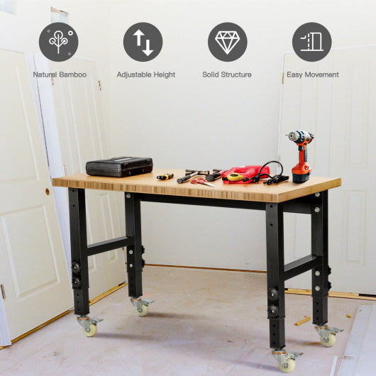 48"×24" Adjustable Height Mobile Workbench with Caster-Natural