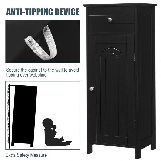 Wooden Storage Free-Standing Floor Cabinet with Drawer and Shelf-Black