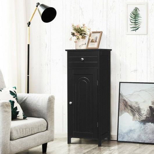Wooden Storage Free-Standing Floor Cabinet with Drawer and Shelf-Black