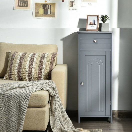 Wooden Storage Free-Standing Floor Cabinet with Drawer and Shelf-Gray