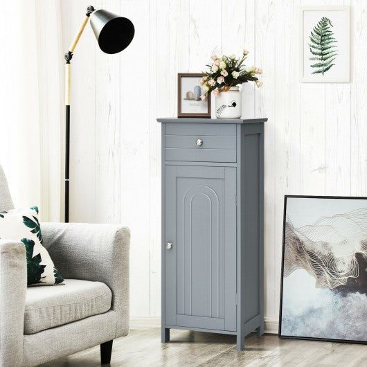 Wooden Storage Free-Standing Floor Cabinet with Drawer and Shelf-Gray