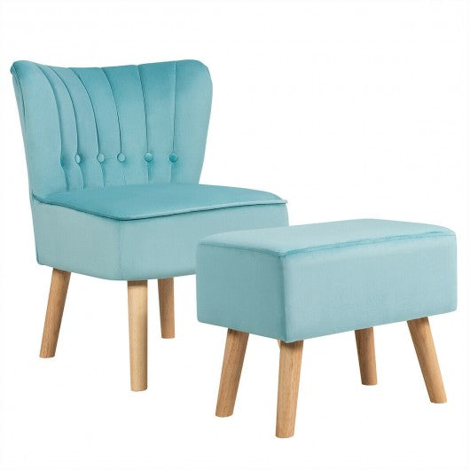 Leisure Chair and Ottoman Thick Padded Tufted Sofa Set-Turquoise