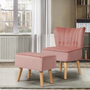 Leisure Chair and Ottoman Thick Padded Tufted Sofa Set-Pink