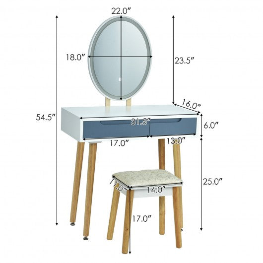 Touch Screen Vanity Makeup Table Stool Set -Gray