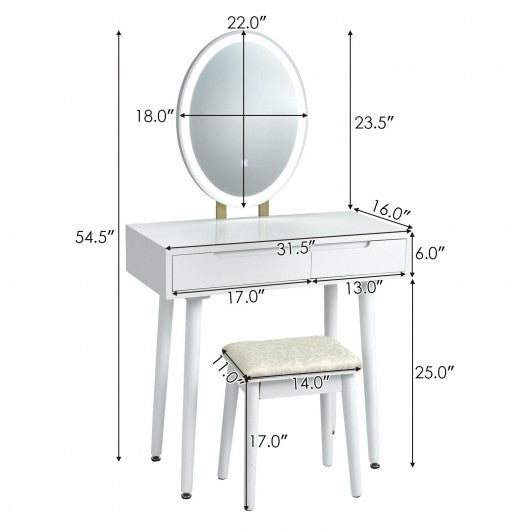 Touch Screen Vanity Makeup Table Stool Set -White