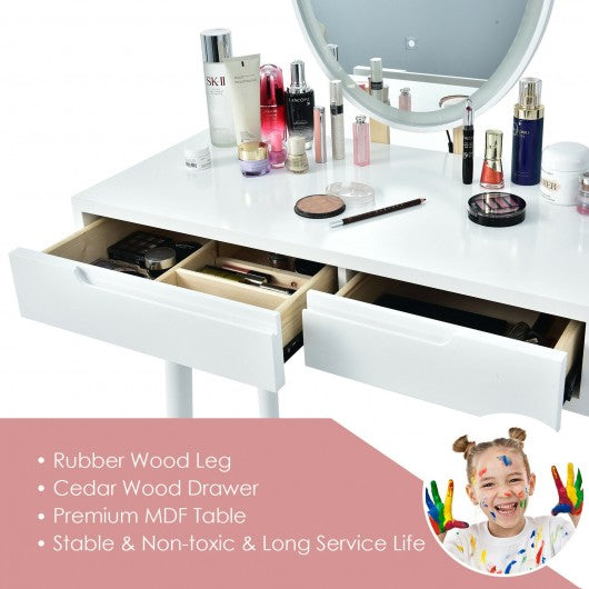 Touch Screen Vanity Makeup Table Stool Set -White