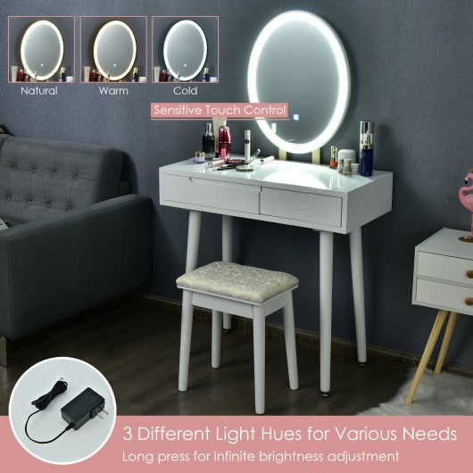 Touch Screen Vanity Makeup Table Stool Set -White