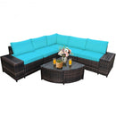 6Pcs Rattan Furniture Cushioned Sofa Set-Turquoise