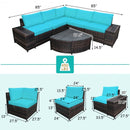 6Pcs Rattan Furniture Cushioned Sofa Set-Turquoise