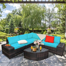 6Pcs Rattan Furniture Cushioned Sofa Set-Turquoise