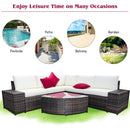 6Pcs Rattan Furniture Cushioned Sofa Set-White