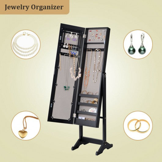 Mirrored Standing Jewelry Cabinet Storage Box-Black
