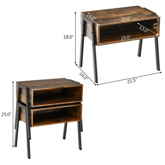 Stackable Night Stand Shelf Accent Table with Metal Frame
