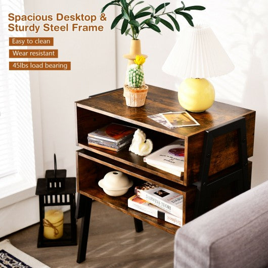 Stackable Night Stand Shelf Accent Table with Metal Frame