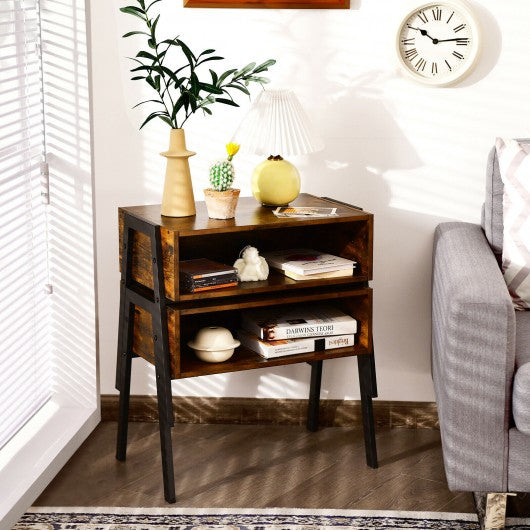 Stackable Night Stand Shelf Accent Table with Metal Frame
