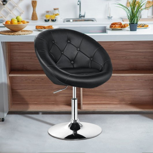 1 PC Modern Adjustable Swivel Round PU Leather Chair-Black
