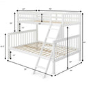 Twin over Full Bunk Bed Rubber Wood Convertible with Ladder Guardrail-White