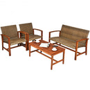 4PCS Acacia Wood Outdoor Patio Rattan Furniture Set