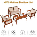 4 Piece  Acacia Wood Patio Rattan Furniture Set