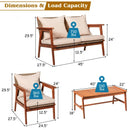 4 Piece  Acacia Wood Patio Rattan Furniture Set