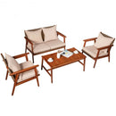 4 Piece  Acacia Wood Patio Rattan Furniture Set