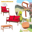 4 Piece  Acacia Wood Patio Rattan Furniture Set-Red