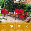4 Piece  Acacia Wood Patio Rattan Furniture Set-Red