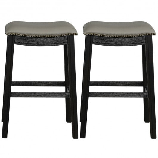 29" Set of 2 Saddle Nailhead Kitchen Counter-Black Chair