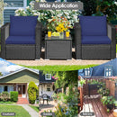 3 Pieces Patio Wicker Furniture Set with Cushion-Navy