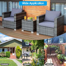 3 Pcs Patio Rattan Furniture Bistro Sofa Set with Cushioned-Gray