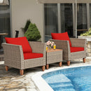 3 Pieces Patio Rattan Bistro Furniture Set-Red