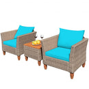 3 Pieces Patio Rattan Bistro Furniture Set-Turquoise