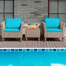 3 Pieces Patio Rattan Bistro Furniture Set-Turquoise
