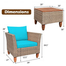 3 Pieces Patio Rattan Bistro Furniture Set-Turquoise