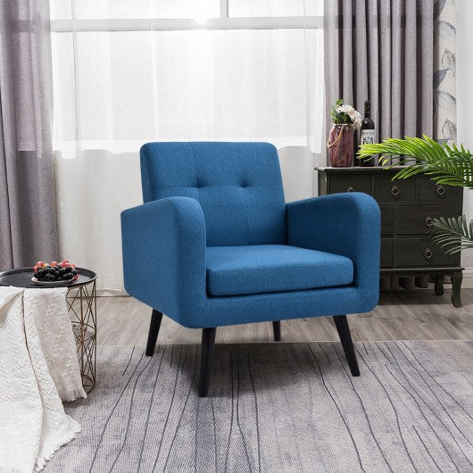 Modern Upholstered Comfy Accent Chair Single Sofa with Rubber Wood Legs-Navy