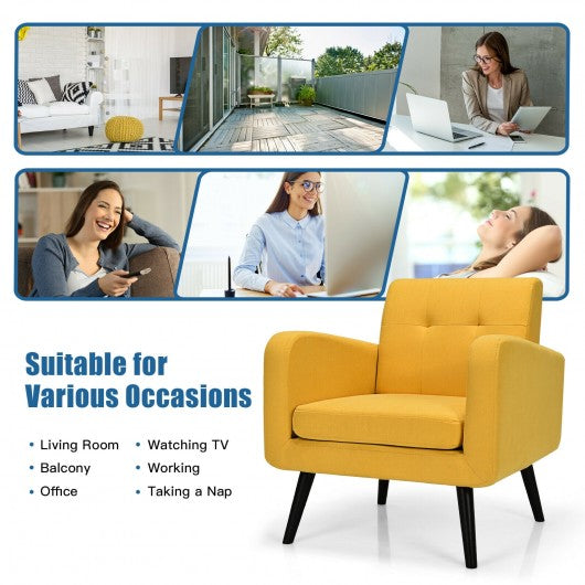 Modern Upholstered Comfy Accent Chair Single Sofa with Rubber Wood Legs-Yellow
