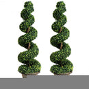 2-Set 4' Artificial  Décor Green Boxwood Spiral Tree