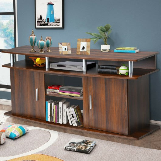 63" TV Entertainment Console Center with 2 Cabinets-Walnut