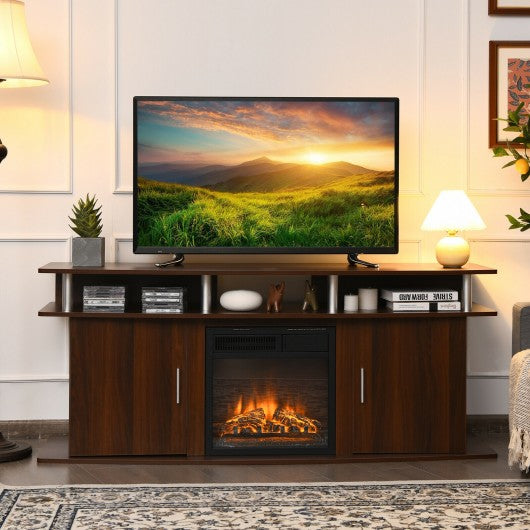 63" TV Entertainment Console Center with 2 Cabinets-Walnut
