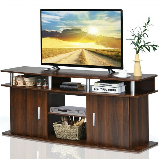 63" TV Entertainment Console Center with 2 Cabinets-Walnut