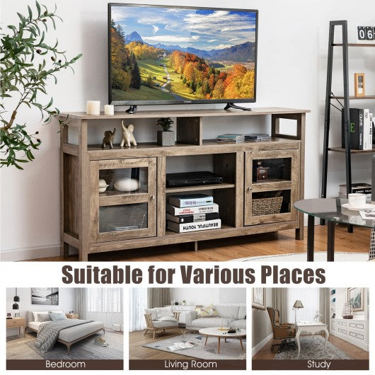 58" TV Stand Entertainment Console Center with 2 Cabinets-Natural