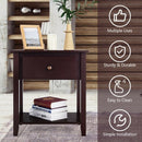 Nightstand with Drawer and Storage Shelf for Bedroom Living Room-Espresso