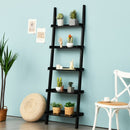 5-Tier Wall-leaning Ladder Shelf  Display Rack for Plants and Books-Black