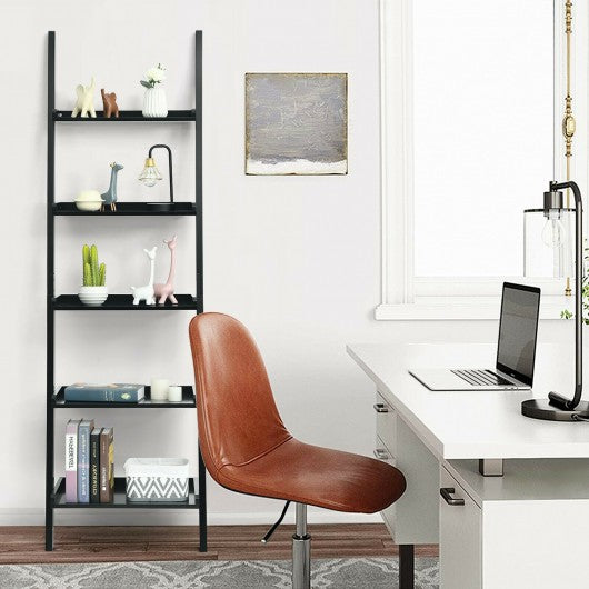 5-Tier Wall-leaning Ladder Shelf  Display Rack for Plants and Books-Black