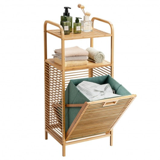 Tilt out Bamboo Shelf Slat Frame Storage Laundry Hamper